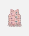 DEUX PAR DEUX DEUX PAR DEUX LITTLE GIRL'S PRINTED ORGANIC COTTON TANK TOP WITH FRINGE PALM TREES, PINK FLAMINGO, A