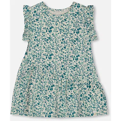 DEUX PAR DEUX DEUX PAR DEUX LITTLE GIRL'S PRINTED ORGANIC COTTON TUNIC TOP SMALL TURQUOISE FLOWERS
