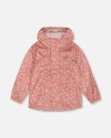 Deux Par Deux Little Girl's Printed Packable Windbreaker Small White Flowers On Pale Pink In White Flowers On Pale Pink