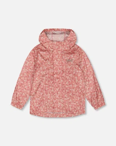 Deux Par Deux Babies'  Little Girl's Printed Packable Windbreaker Small White Flowers On Pale Pink