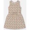 Deux Par Deux Little Girl's Printed Ribbed Dress With Waist Tie Small Flowers On White Background In Small Flowers On White