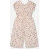 Deux Par Deux Little Girl's Printed Seersucker Jumpsuit With Cut Outs Pink Flowers On Cream Backgrou In Pink Flowers On Cream