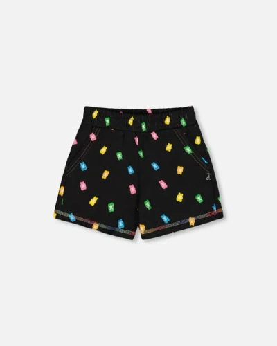 DEUX PAR DEUX DEUX PAR DEUX LITTLE GIRL'S PRINTED SHORT BLACK AND MULTICOLORED GUMMIES