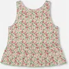 Deux Par Deux Little Girl's Printed Tank Top With Flounce Small Flowers On White Background In Small Flowers On White