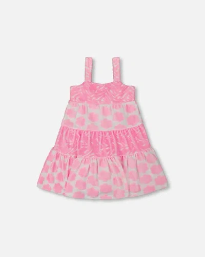 Deux Par Deux Kids'  Little Girl's Printed Terry Beach Dress Pink And White In Vibrant Pink And White
