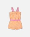 Deux Par Deux Girl's Printed Terry Cloth Romper Vibrant Orange And White In Vibrant Orange White And Mauve
