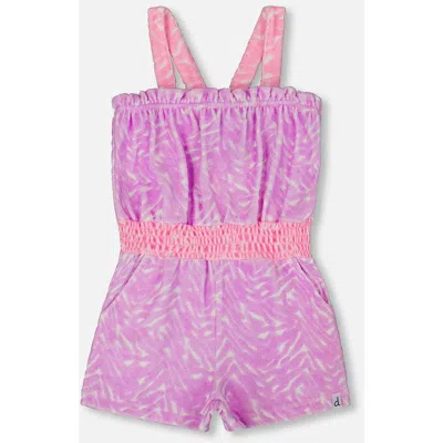 Deux Par Deux Babies'  Little Girl's Printed Terry Cloth Romper Vibrant Pink And White In Vibrant Mauve And White