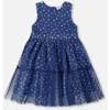 Deux Par Deux Girls' Printed Tiered Dress With Daisy Print - Big Kid In Bleu With Daisy Print