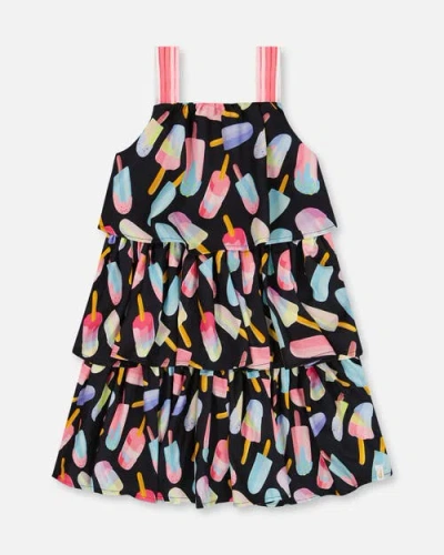 Deux Par Deux Babies'  Little Girl's Printed Tiered Dress Ice Lollipops And Black
