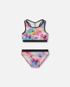 Deux Par Deux Little Girl's Printed Two-piece Racerback Swimsuit Butterflies On Multicolored And Bla In Multicolored And Black