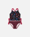 Deux Par Deux Girl's Printed Two-piece Swimsuit Black And Blue And Pink Items In Black And Blue And Pink Items