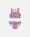 Deux Par Deux Little Girl's Printed Two-piece Swimsuit Old Mauve And Multicolored Butterflies In Mauve,multicolored Butterflies