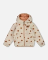 Deux Par Deux Girl's Reversible Soft Fleece Jacket Pinky Brown With Dots In Cameo Brown