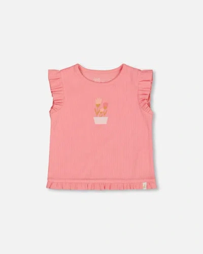 Deux Par Deux Kids'  Little Girl's Rib Tank Top With Frills Coral Pink