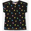 Deux Par Deux Little Girl's Rolled Sleeve Tee With Print Black And Multicolored Gummies In Black And Multicolored Gummies