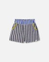 Deux Par Deux Little Girl's Seersucker Short Navy Blue And White In Navy Blue And White