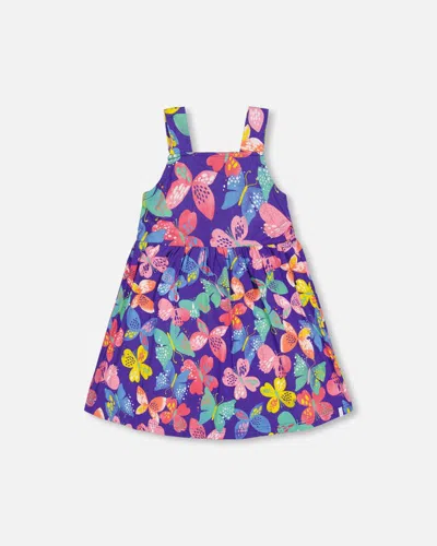 Deux Par Deux Kids' Little Girl's Sleeveless Dress Printed Colourful Butterflies