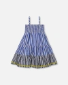 Deux Par Deux Little Girl's Smocked Seersucker Peasant Dress Blue And White Striped In Blue And White Striped