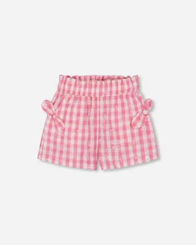 Deux Par Deux Babies'  Little Girl's Smocked Waist Short With Knots Pink And White Checks