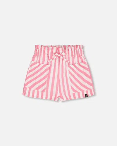 Deux Par Deux Kids' Little Girl's Striped Seersucker Short Bubble Gum Pink In Bubble Gum Pink Stripe