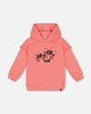 DEUX PAR DEUX DEUX PAR DEUX LITTLE GIRL'S SUPER SOFT HOODED TUNIC WITH FRILL CORAL