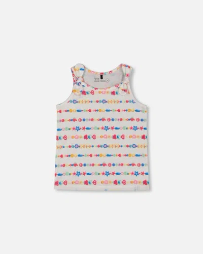 Deux Par Deux Babies'  Little Girl's Tank Top With Knots White And Multicolored Candies