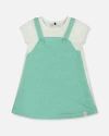 Deux Par Deux Little Girl's Terry Cloth Dress Turquoise And Off-white In Turquoise And Off-white