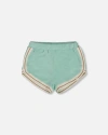 Deux Par Deux Little Girl's Terry Cloth Short Turquoise And Beige In Turquoise And Beige