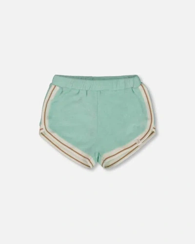 Deux Par Deux Kids'  Little Girl's Terry Cloth Short Turquoise And Beige