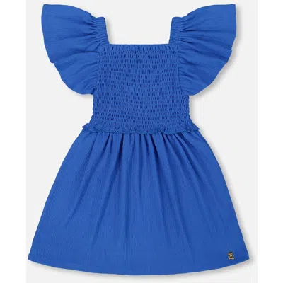 Deux Par Deux Babies'  Little Girl's Textured Smocked Dress Royal Blue
