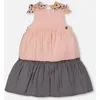 Deux Par Deux Little Girl's Tiered Dress With Bows Pink And Black In Pink And Black