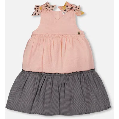 Deux Par Deux Babies'  Little Girl's Tiered Dress With Bows Pink And Black