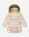 Deux Par Deux Long Metallic Puffy Winter Coat In White