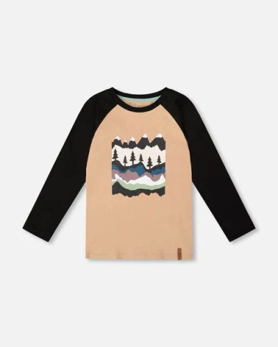 Deux Par Deux Kids'  Long Raglan Sleeve Jersey Tee In Black