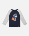 Deux Par Deux Long Raglan Sleeve Jersey Tee In Blue