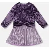 Deux Par Deux Long Sleeve Bi-material Velour And Jersey Dress In Purple