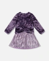 Deux Par Deux Long Sleeve Bi-material Velour And Jersey Dress In Purple