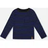 Deux Par Deux Long Sleeve Brushed Jersey Striped Tee In Blue