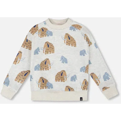 Deux Par Deux Babies'  Long Sleeve Crew Neck Fleece Sweatshirt Mammoth In Neutral