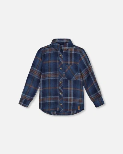 Deux Par Deux Kids'  Long Sleeve Flannel Shirt In Blue