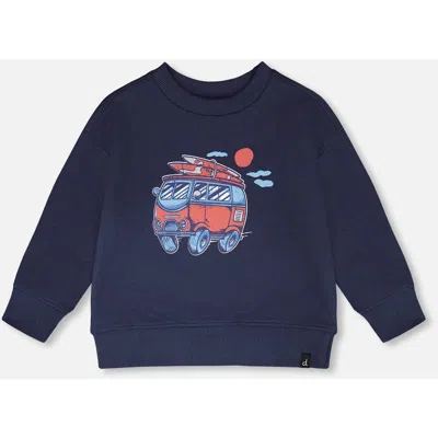 Deux Par Deux Babies'  Long Sleeve Graphic Print French Terry Sweatshirt In Blue