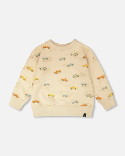 Deux Par Deux Babies'  Long Sleeve Jeep Print French Terry Sweatshirt In Neutral