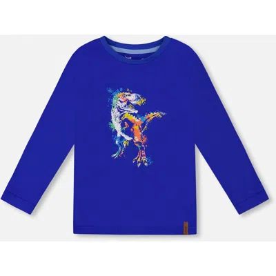 Deux Par Deux Kids'  Long Sleeve Jersey Tee In Blue