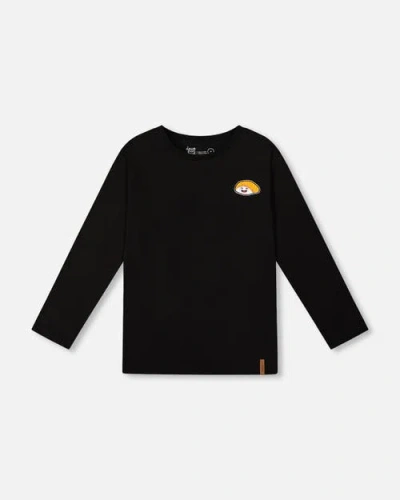 Deux Par Deux Kids'  Long Sleeve Jersey Tee Shirt With Back & Front In Black