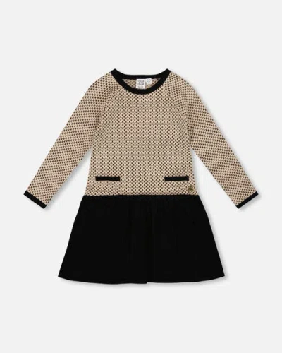 Deux Par Deux Kids'  Long Sleeve Knit Sweater Dress In Black