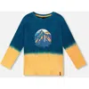 Deux Par Deux Long Sleeve Organic Cotton Gradient Jersey Tee In Blue