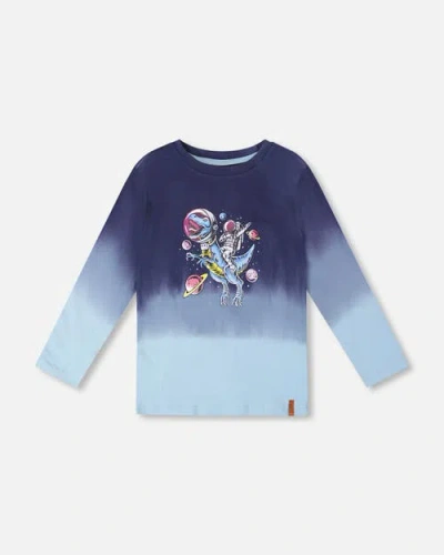 Deux Par Deux Kids'  Long Sleeve Organic Cotton Gradient Jersey Tee In Blue