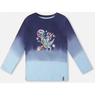 Deux Par Deux Kids'  Long Sleeve Organic Cotton Gradient Jersey Tee In Blue