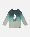 Deux Par Deux Long Sleeve Organic Cotton Gradient Jersey Tee In Green