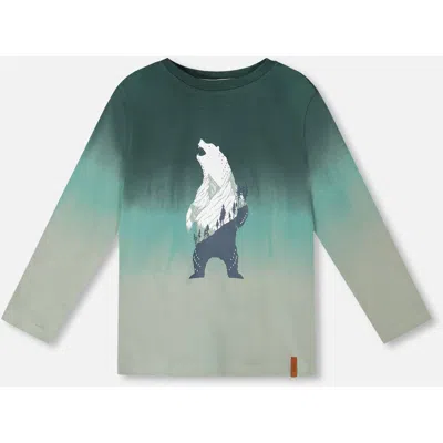 Deux Par Deux Kids'  Long Sleeve Organic Cotton Gradient Jersey Tee In Green